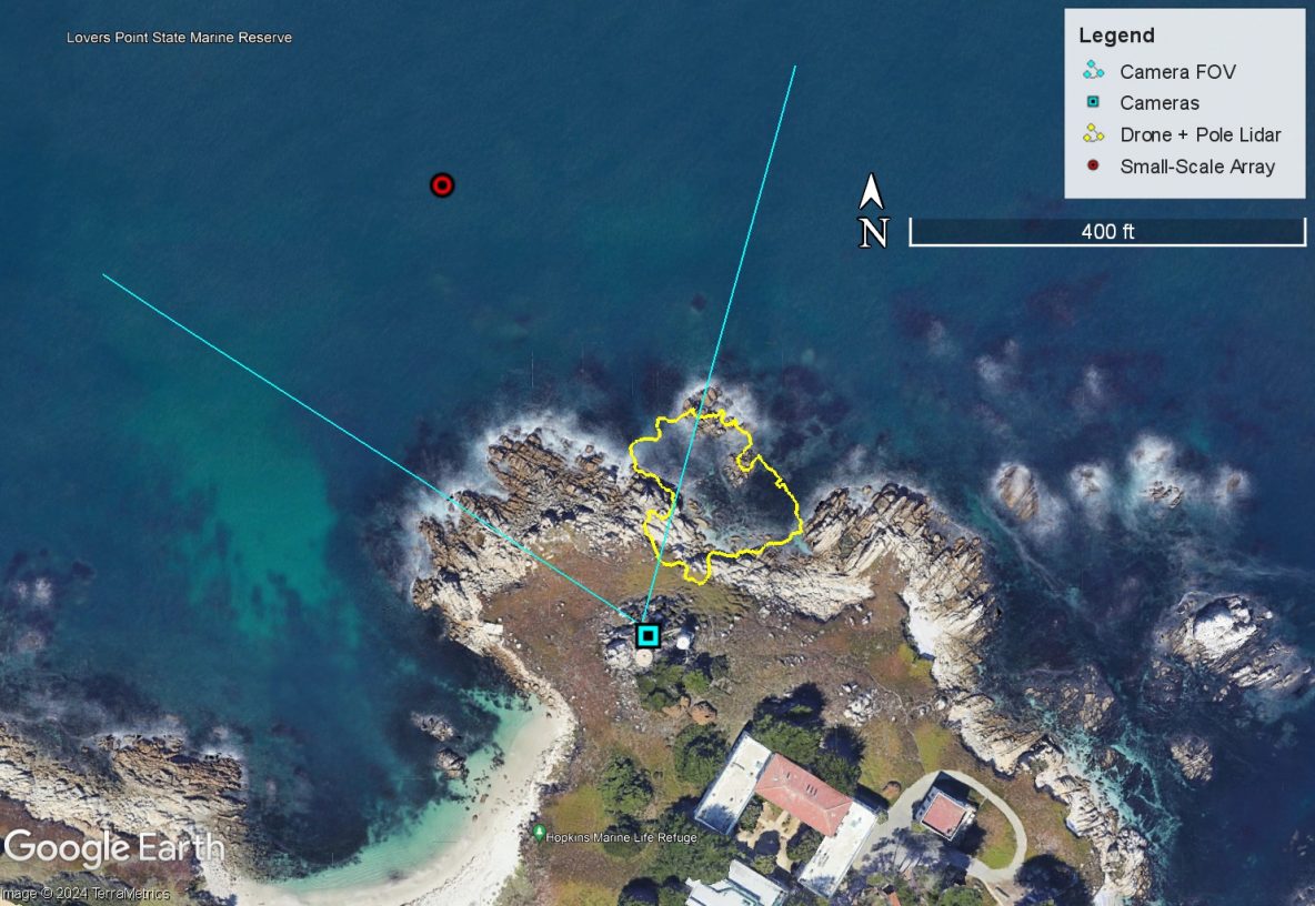 Satellite photo with the locations of data collected shown.